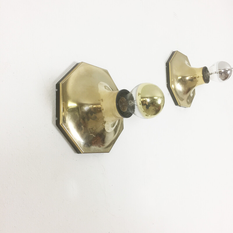 Set of 10 golden cubic wall lights by Motoko Ishii - 1970s