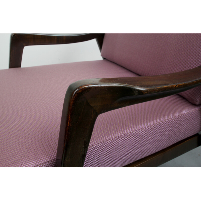 Sillón vintage de madera maciza marrón, Alemania 1950