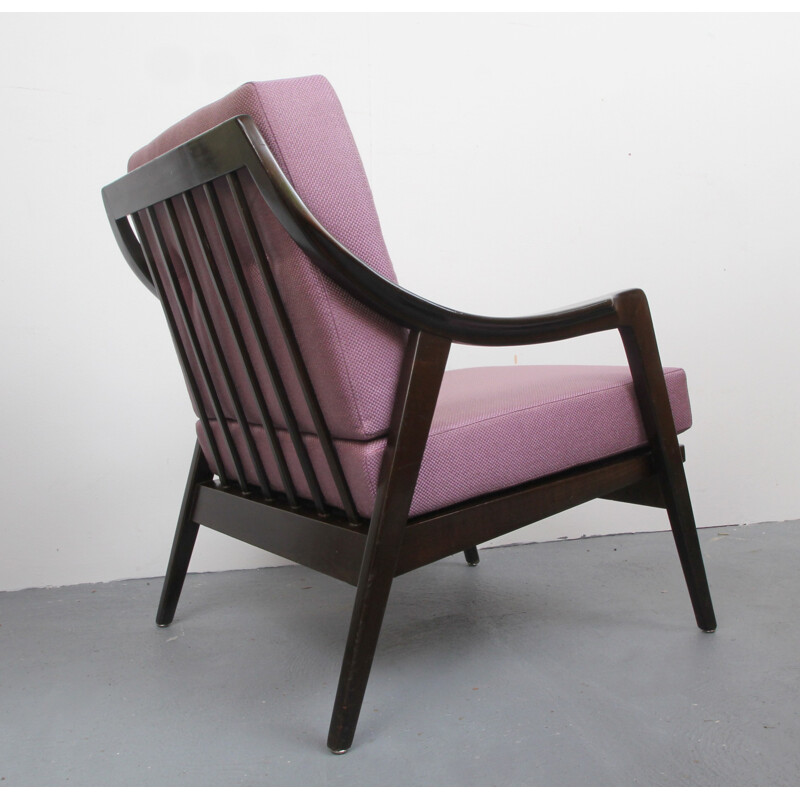 Vintage bruine massief houten fauteuil, Duitsland 1950