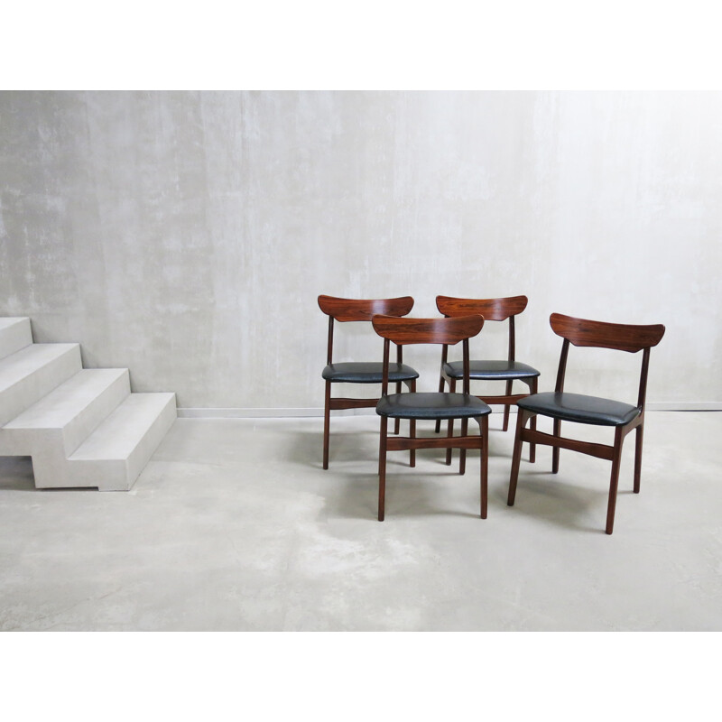 Suite de 4 chaises à repas en teck et en palissandre de Schionning & Elgaard - 1960