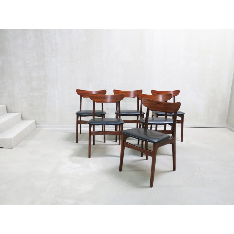 Suite de 6 chaises à repas en teck et en palissandre de Schionning & Elgaard - 1960