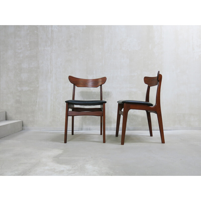 Suite de 8 chaises à repas vintage en palissandre et en teck de Schionning & Elgaard - 1960