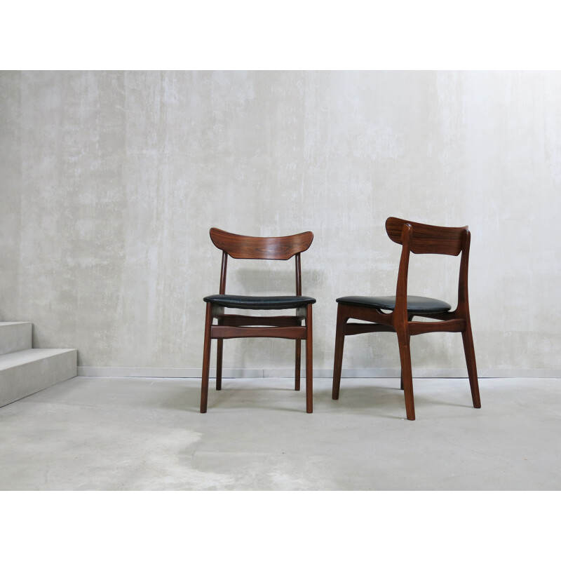 Suite de 8 chaises à repas vintage en palissandre et en teck de Schionning & Elgaard - 1960