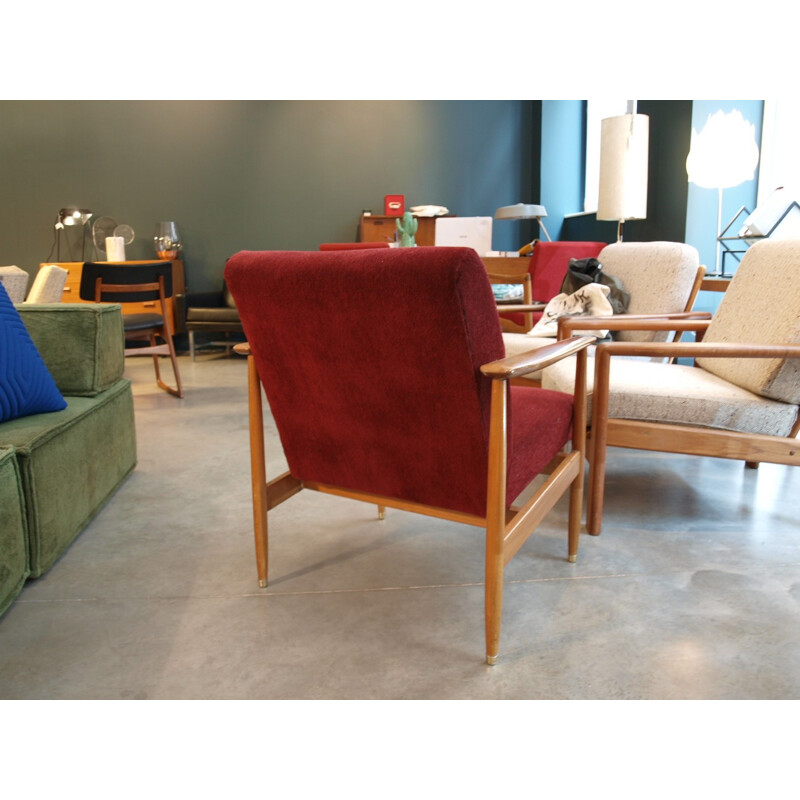 Red velvet vintage armchair - 1960s