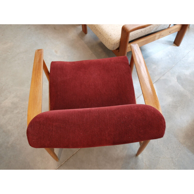 Red velvet vintage armchair - 1960s