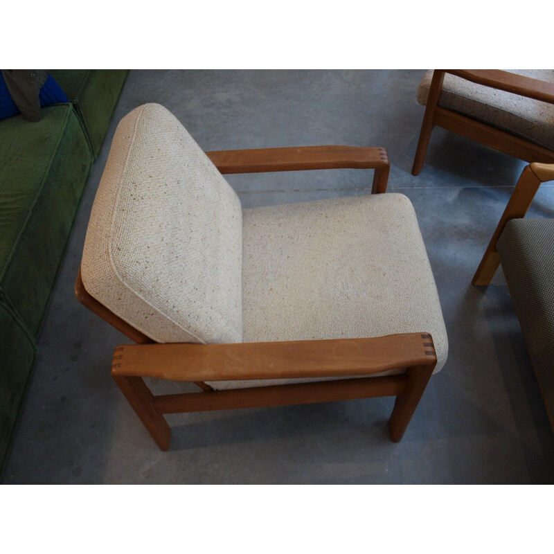 Vintage scandinavian armchair in teak and wool - 1960s