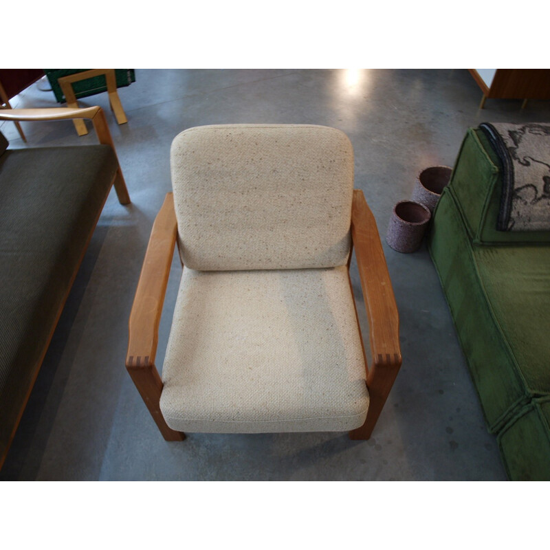 Vintage scandinavian armchair in teak and wool - 1960s