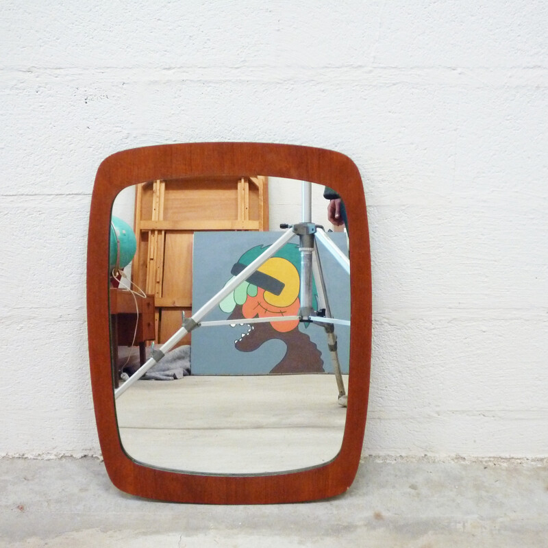 Vintage scandinavian mirror veneered in Teak - 1960s