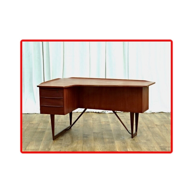 Danish boomerang teak desk by P. Lovig Nielsen - 1960s 