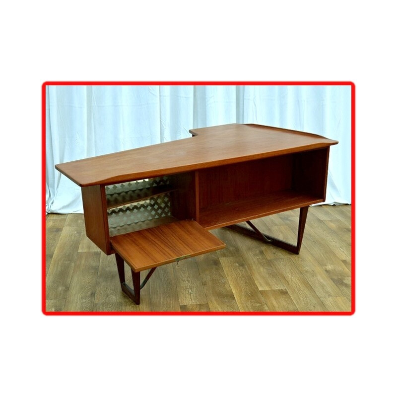 Danish boomerang teak desk by P. Lovig Nielsen - 1960s 