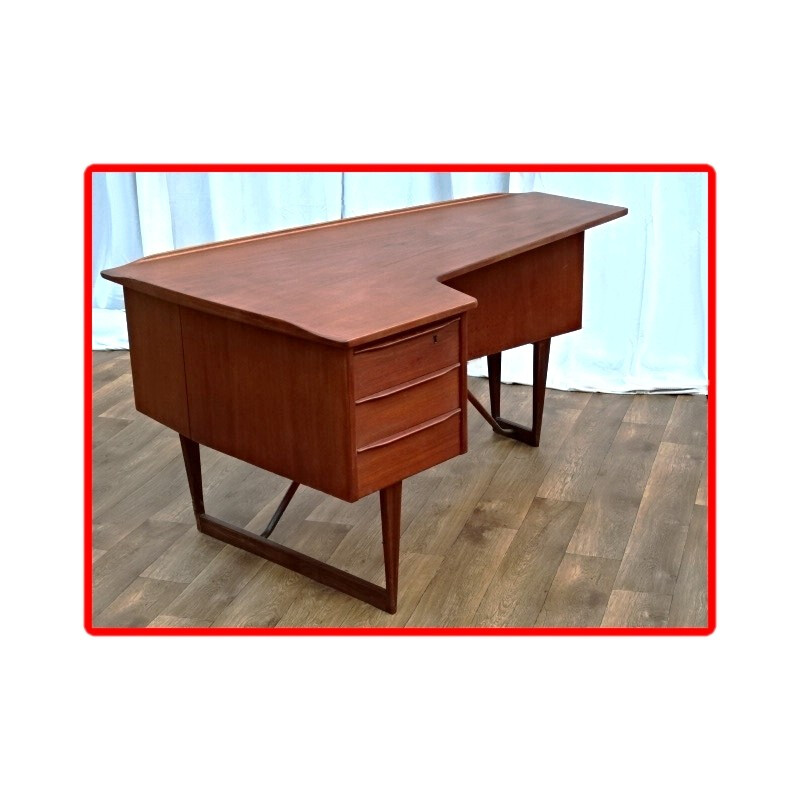 Danish boomerang teak desk by P. Lovig Nielsen - 1960s 