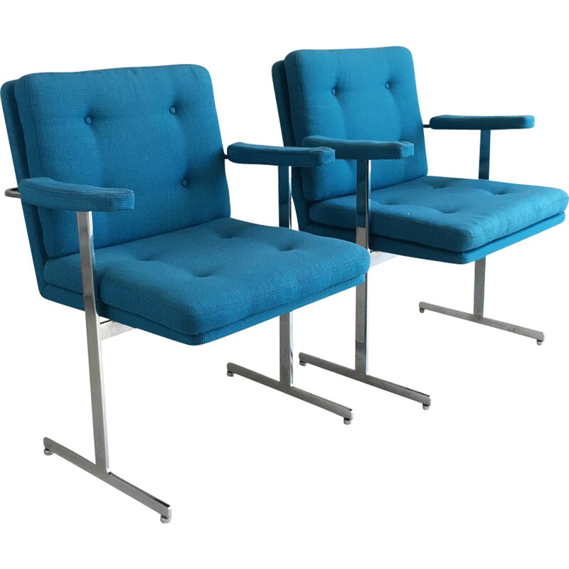 Set of 4 vintage blue armchairs by  Hille International - 1970s