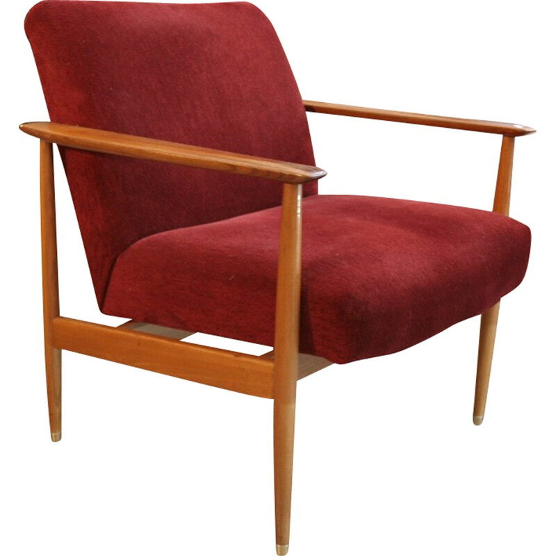 Red velvet vintage armchair - 1960s