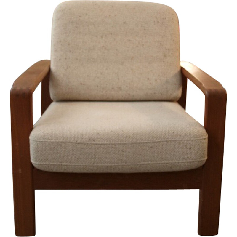 Vintage scandinavian armchair in teak and wool - 1960s