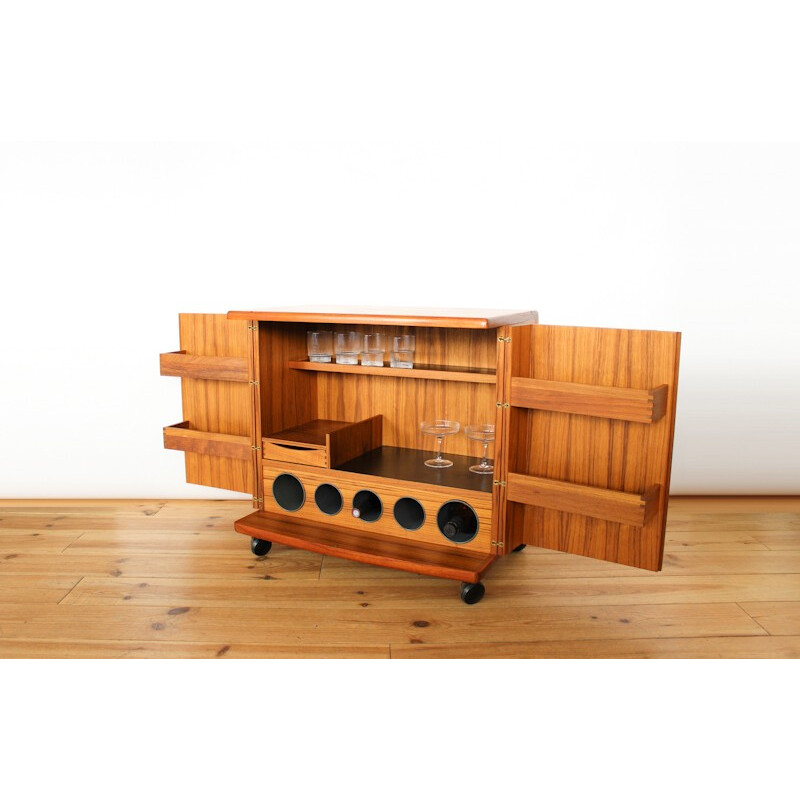 Teak bar with rollers by Illum Wikkelso, Denmark - 1960s