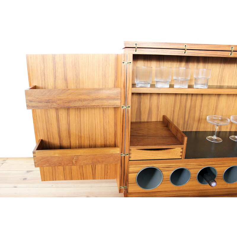 Teak bar with rollers by Illum Wikkelso, Denmark - 1960s