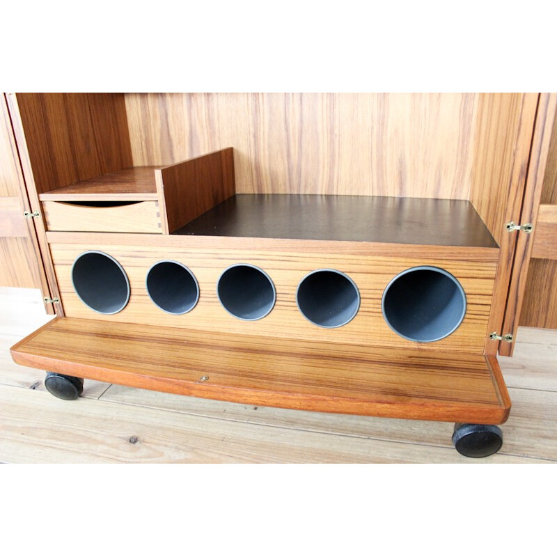 Teak bar with rollers by Illum Wikkelso, Denmark - 1960s