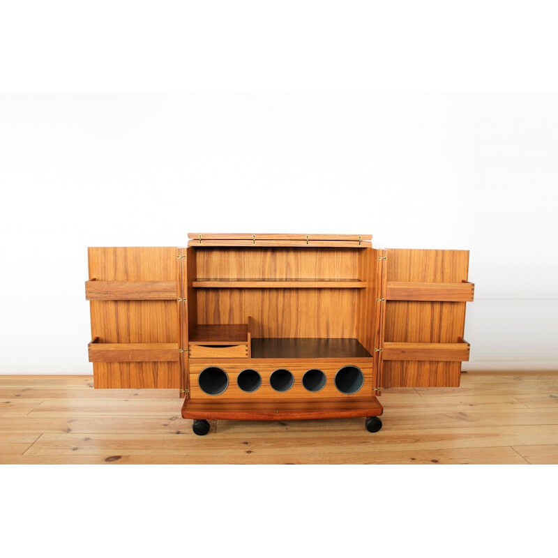 Teak bar with rollers by Illum Wikkelso, Denmark - 1960s