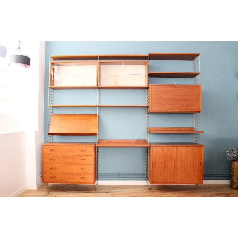 Wall storage system in teak produced by String - 1960s