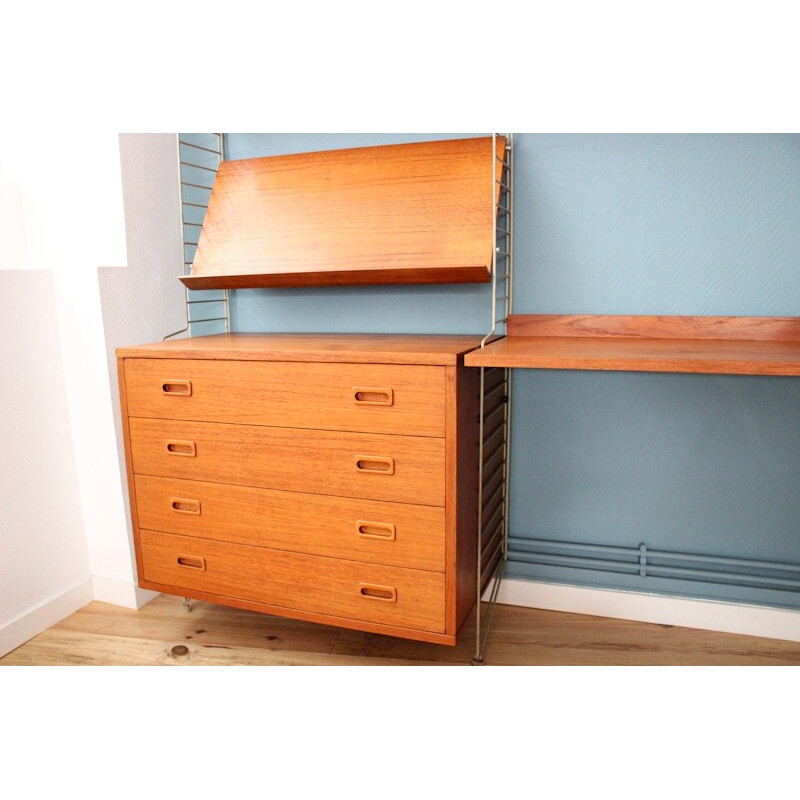 Wall storage system in teak produced by String - 1960s