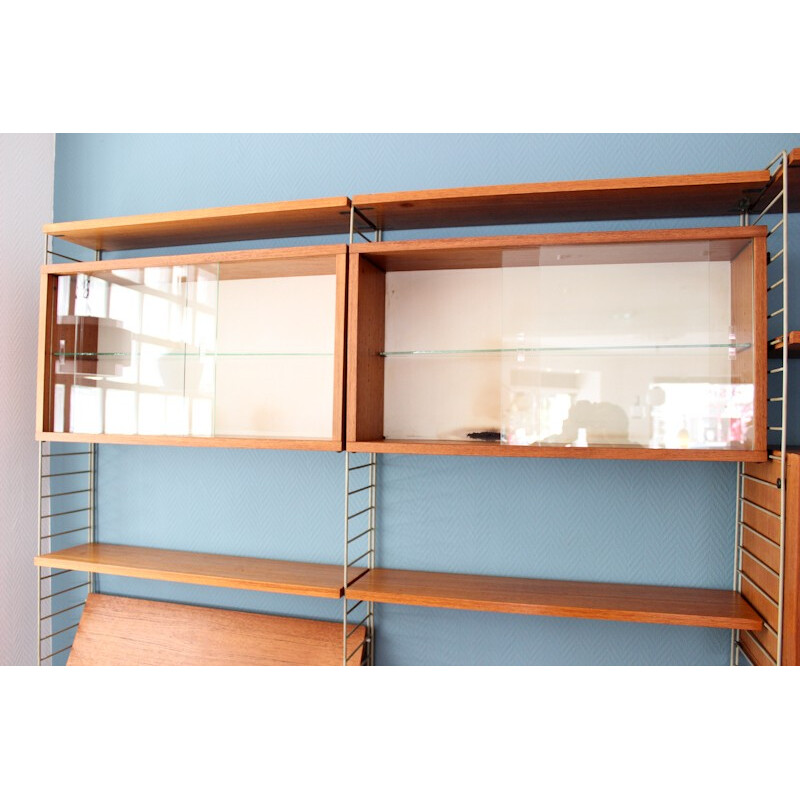 Wall storage system in teak produced by String - 1960s