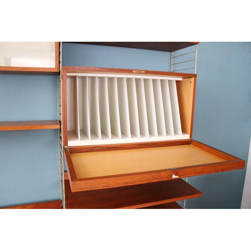 Wall storage system in teak produced by String - 1960s