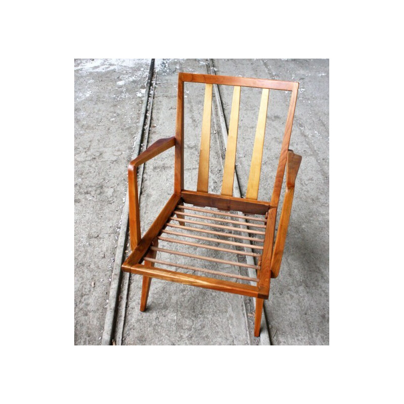 Vintage armchair with navy blue chequered pattern - 1960s