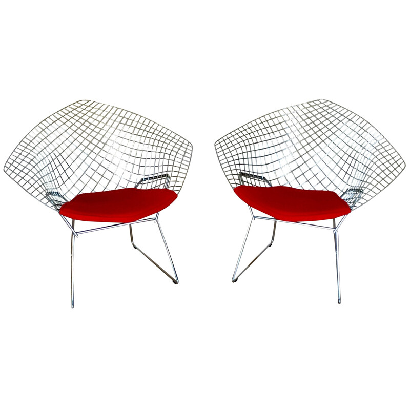 Paire de fauteuils "Diamant" chromés, Harry BERTOIA - années 90