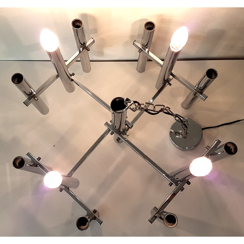 Vintage 12 arms chrome chandelier by Sciolari - 1960s