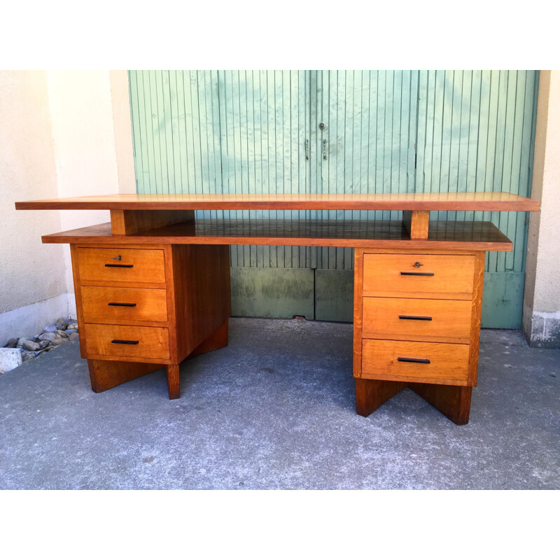 Oak vintage desk by Maurice Pré - 1950s