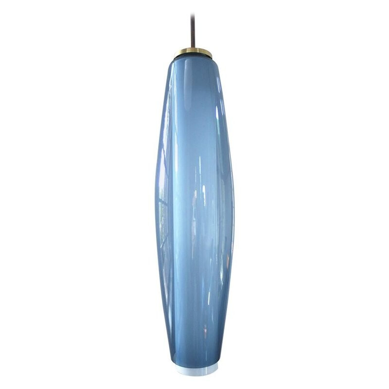 Large Blue and Opaline Pendant Light by Holmegaard - 1950s