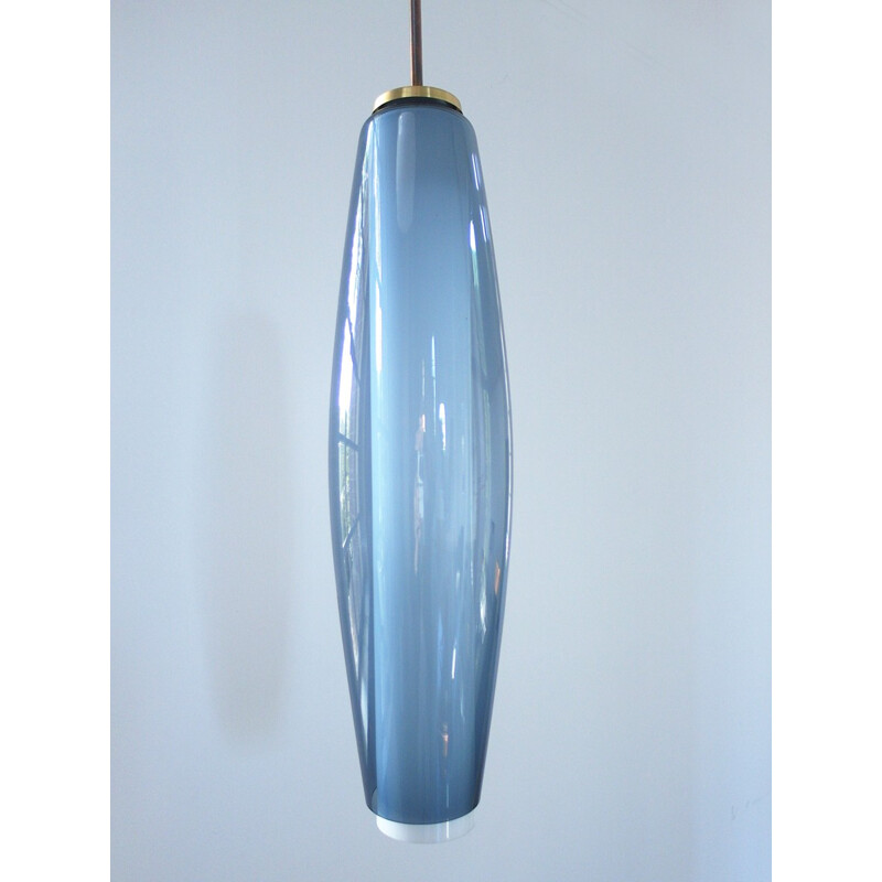 Large Blue and Opaline Pendant Light by Holmegaard - 1950s