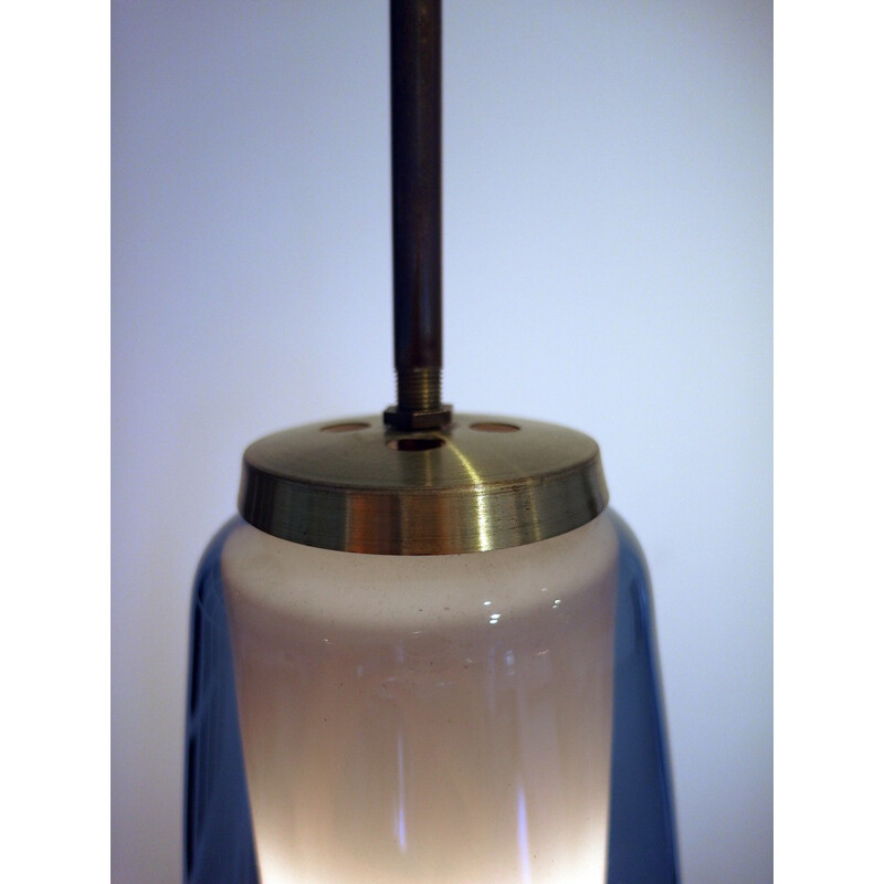 Large Blue and Opaline Pendant Light by Holmegaard - 1950s