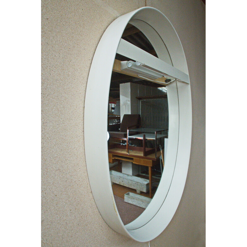Miroir ovale allemand à cadre blanc - 1970