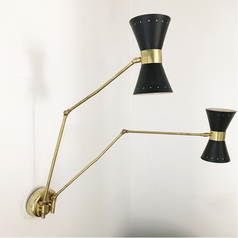 Vintage Stilnovo articulated double link wall lamp - 1950s