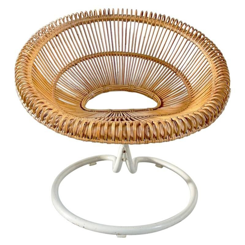 Rattan swivel chair by Janine Abraham, France - 1960s