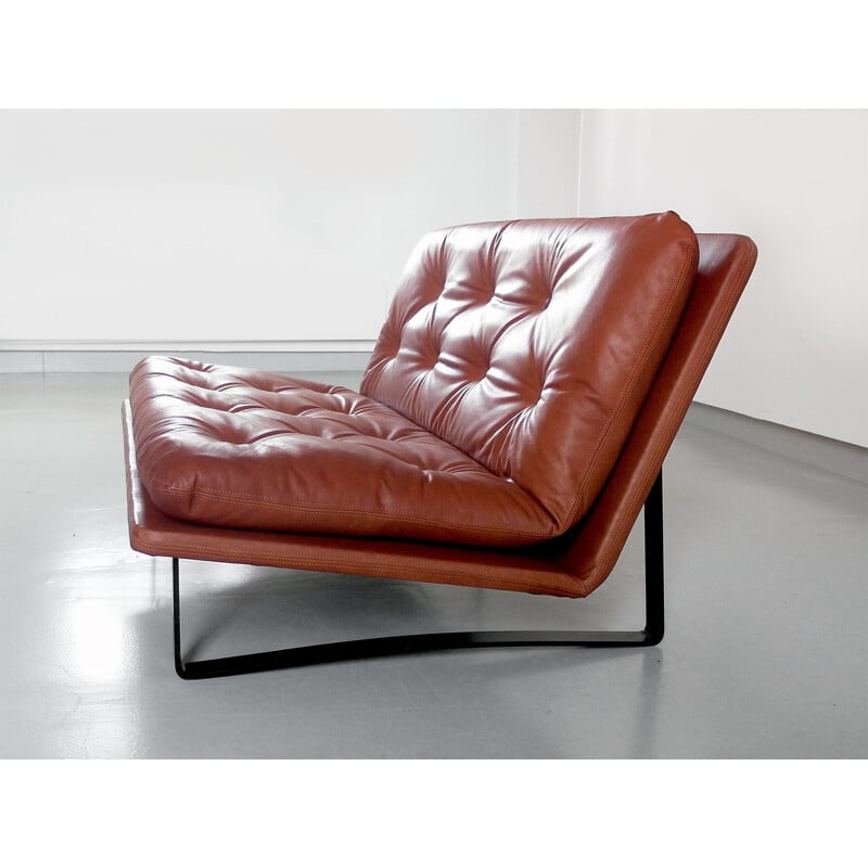 Daybed 'Loveseat' in cognac leather by Kho Liang Le for Artifort - 1960s