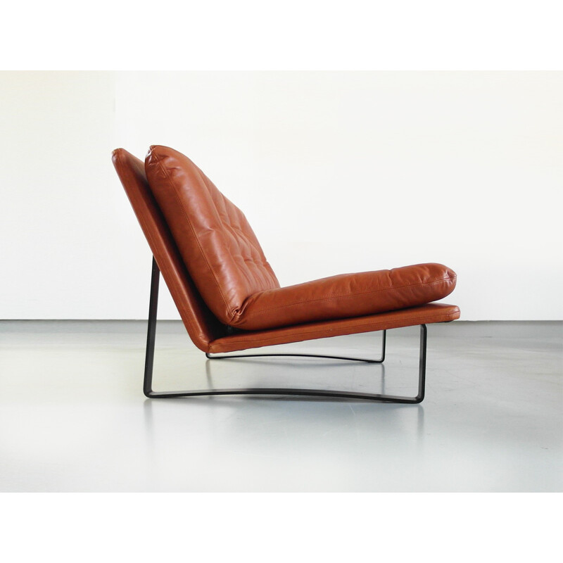 Daybed 'Loveseat' in cognac leather by Kho Liang Le for Artifort - 1960s