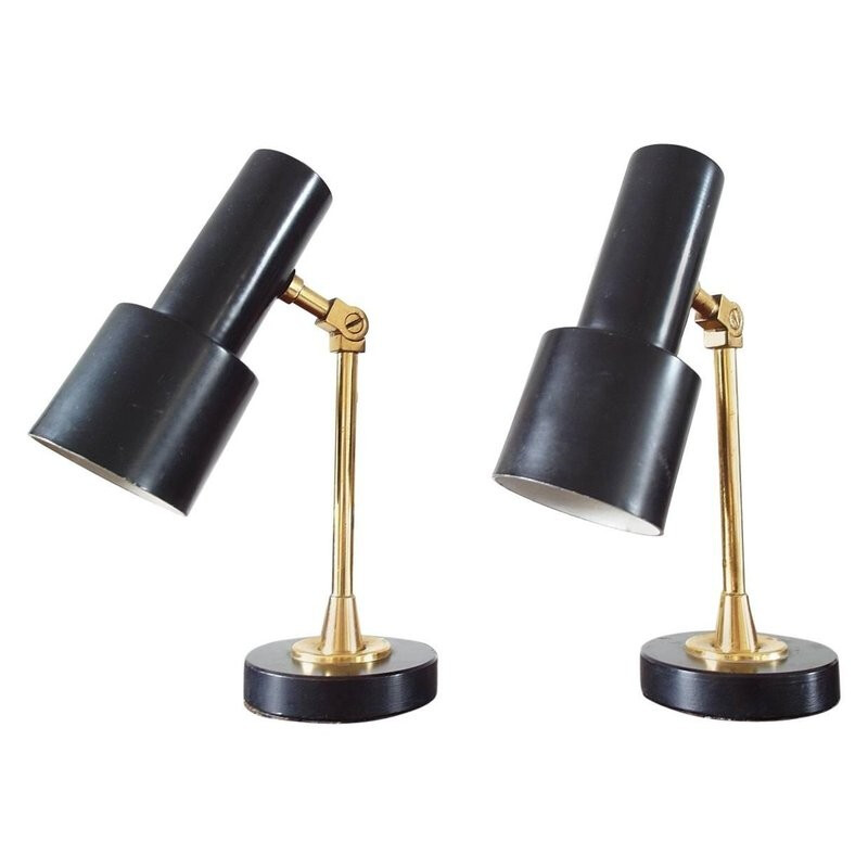 Pair of vintage brass and steel Stilnovo lamps - 1950s