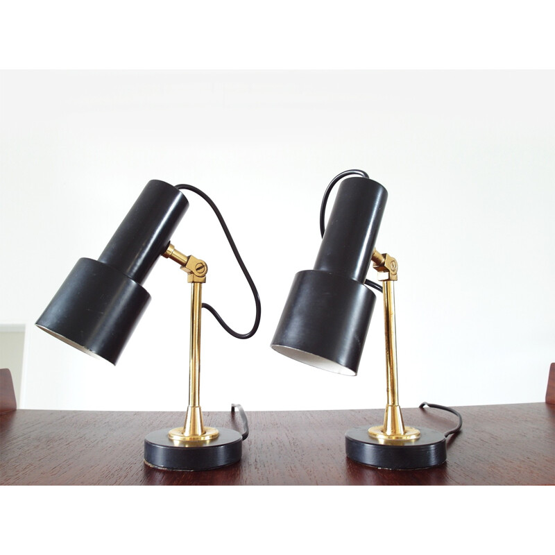 Pair of vintage brass and steel Stilnovo lamps - 1950s