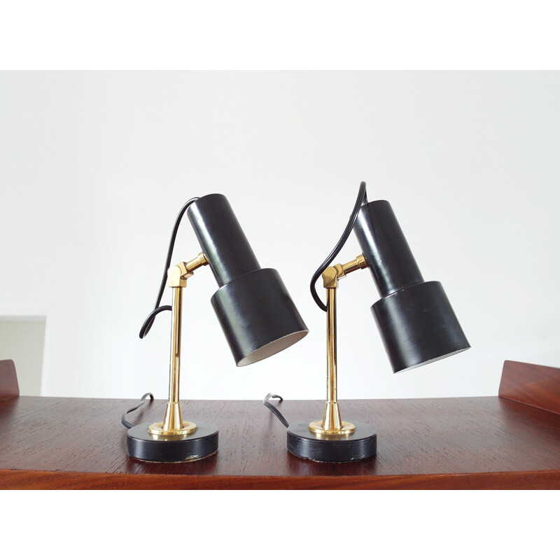 Pair of vintage brass and steel Stilnovo lamps - 1950s