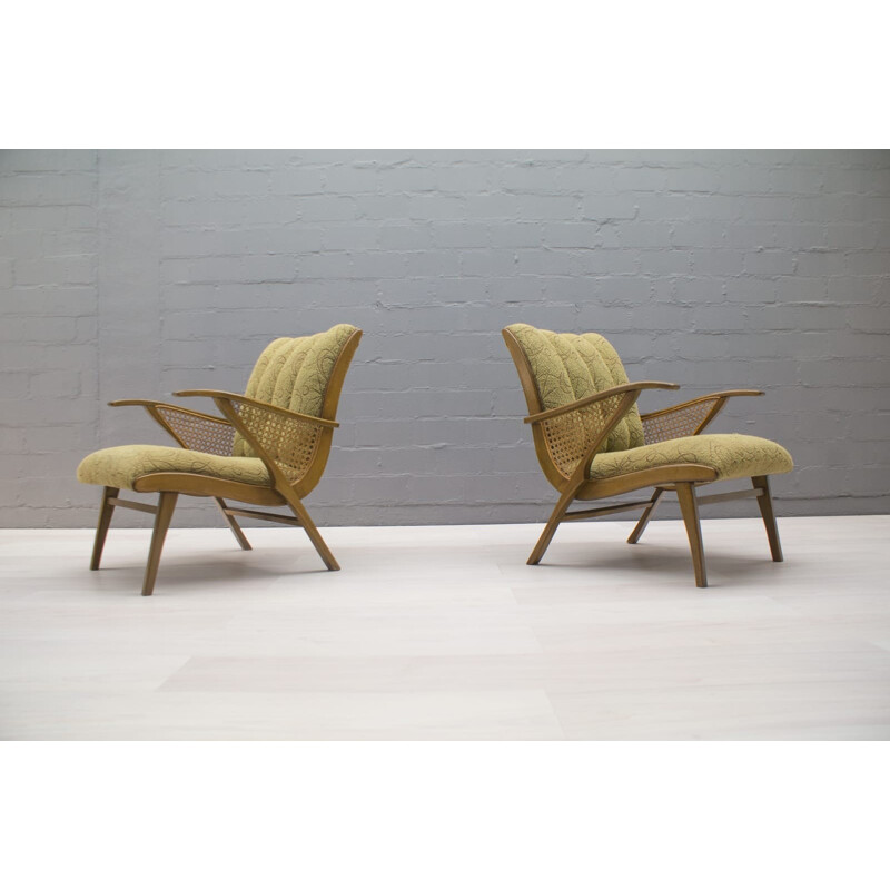 Pair of Vintage German green armchairs - 1950s