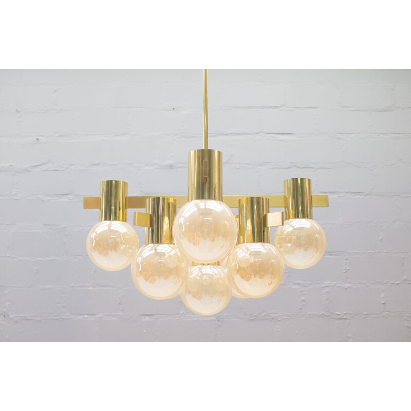 Brass and glass chandelier by Gaetano Sciolari - 1960s