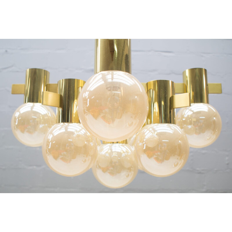 Brass and glass chandelier by Gaetano Sciolari - 1960s