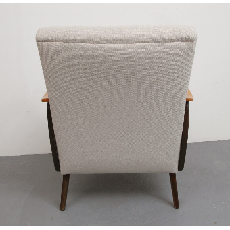 Vintage beige armchair with bicolour armrest - 1950s