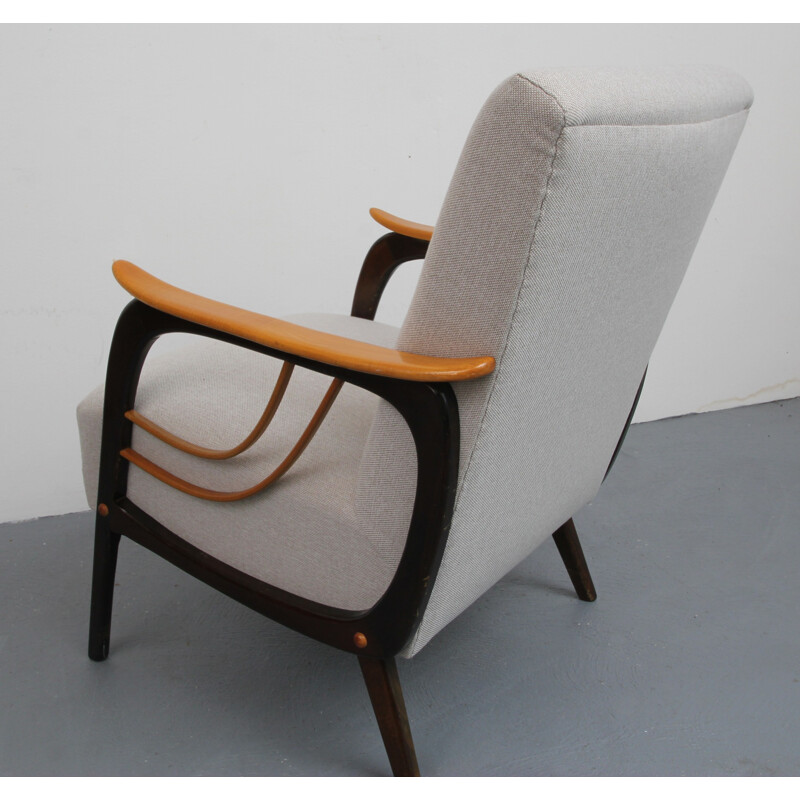 Vintage beige armchair with bicolour armrest - 1950s