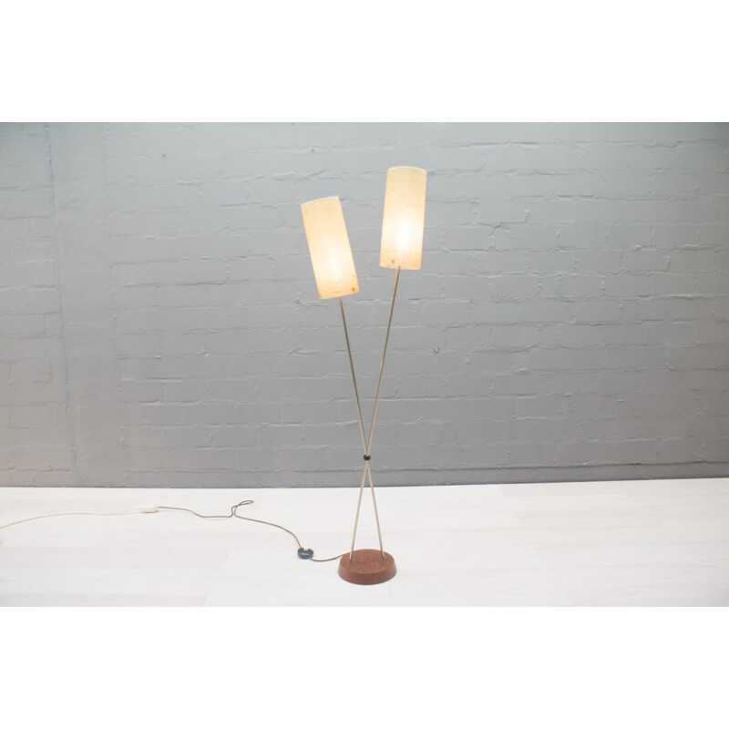 Vintage two arm teak floor lamp - 1960s