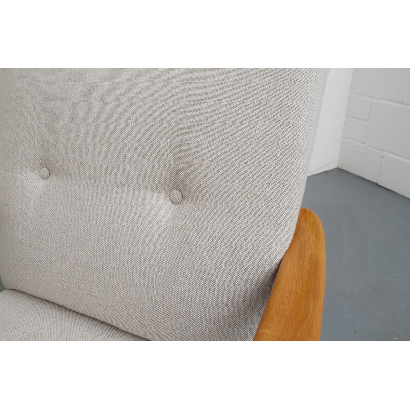 Vintage beige armchair with bicolour armrest - 1950s