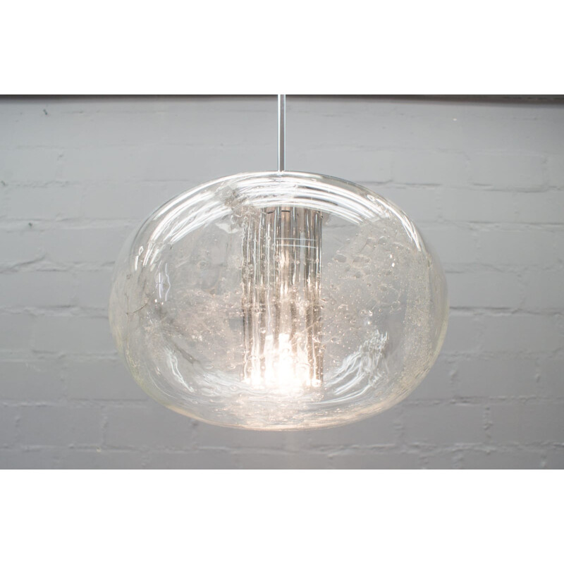 Vintage pendant light in hand-blowed glass by Doria Leuchten - 1960