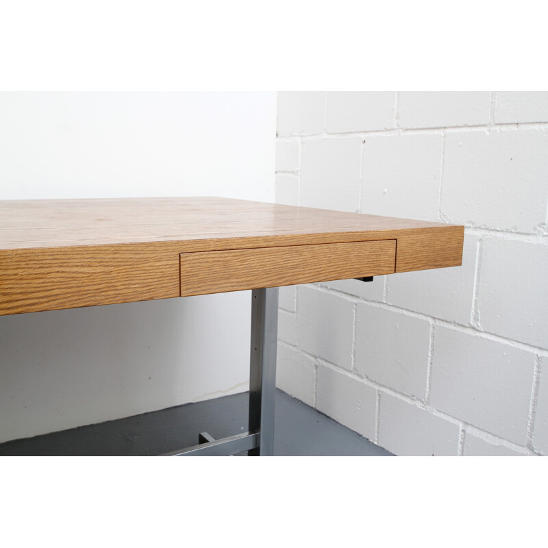 Vintage oak and chromed steel desk - 1970s